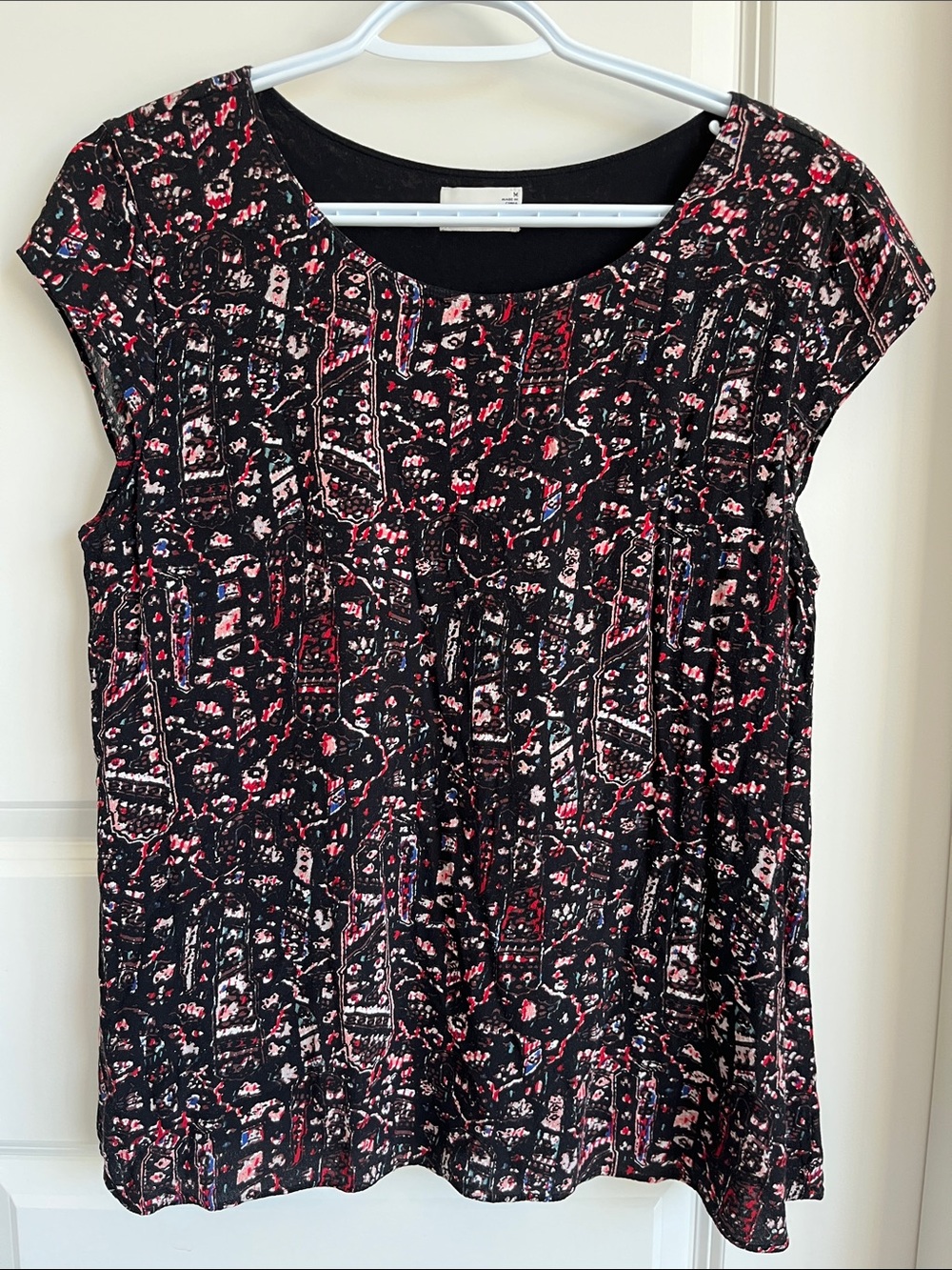 Wilfred Black Floral-Print Cap Sleeve Top Size M